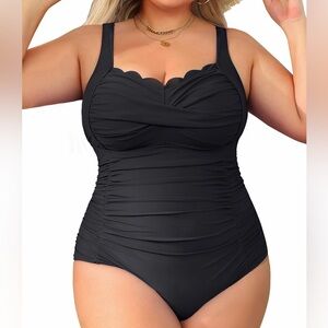 Aqua Eve Plus Size Ruched One Piece Swimsuit Women’s US Size 18W Black